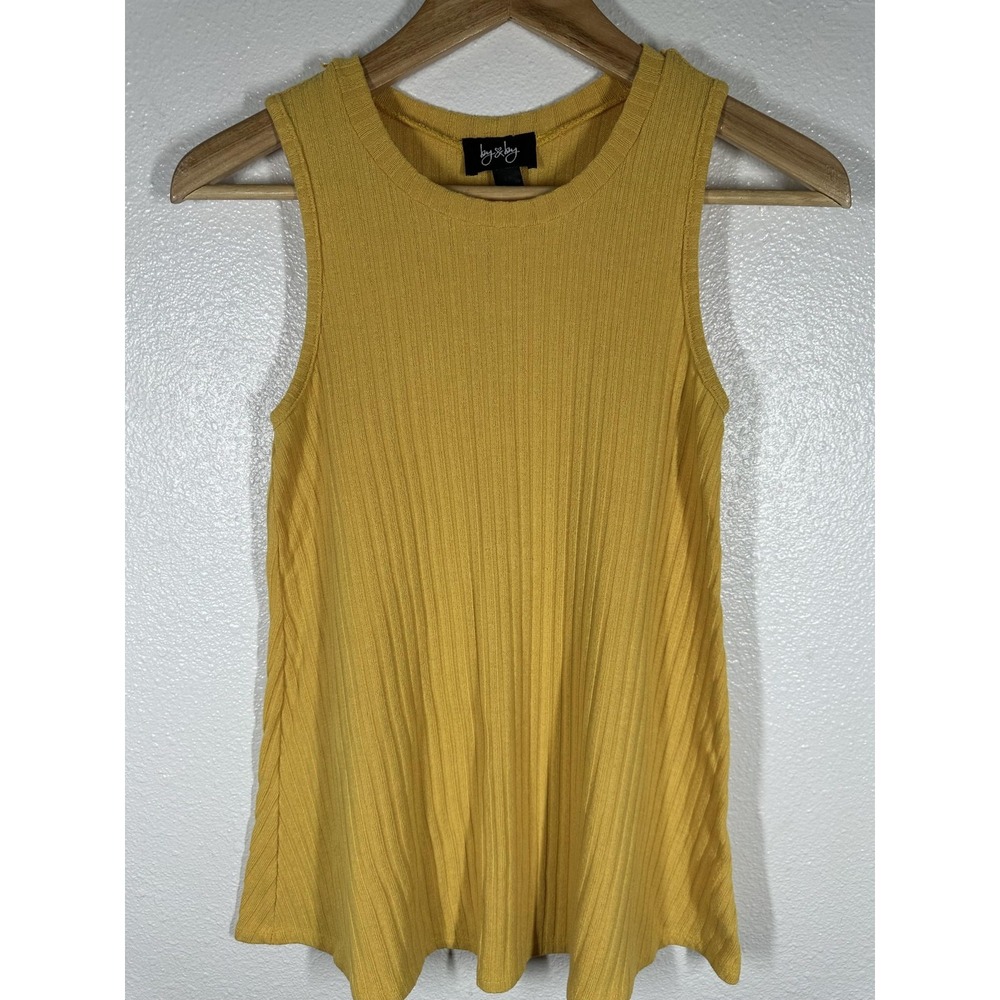 By&by‎ Tank Top Juniors XS Yellow Ribbed Knit Crew Neck Sleeveless Swing Casual